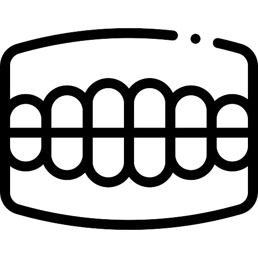 Icon of a stylised set of teeth with straight teeth.