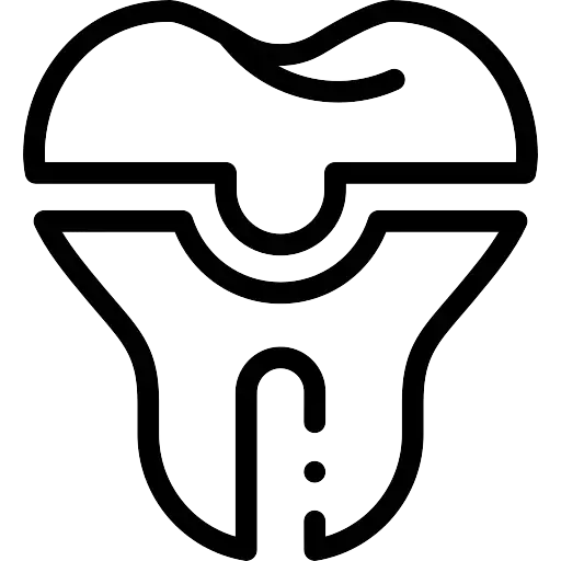 Black outline icon of a stylized strong tooth.