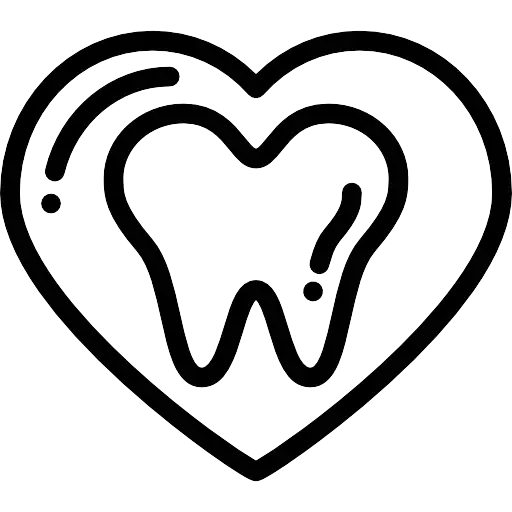 Outline of a tooth centered inside a heart shape icon.