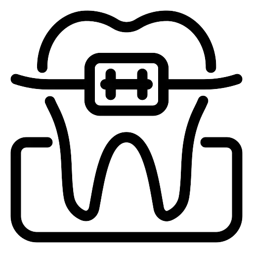 Icon of a tooth with dental braces attached.