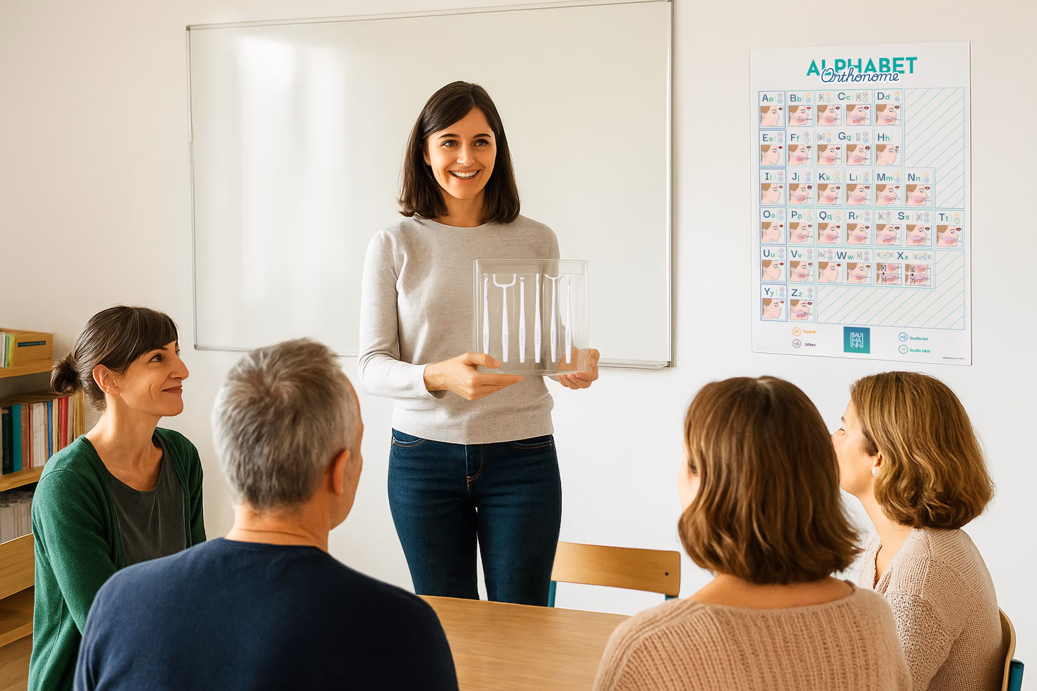 Un orthophoniste que donne une atelier à un group d'adulte