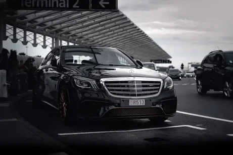 A Mercedes S-Class picks up from Nice Airport for a high-end private transfer to Cannes.