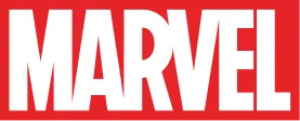 Marvel logo with white bold letters on a red background.