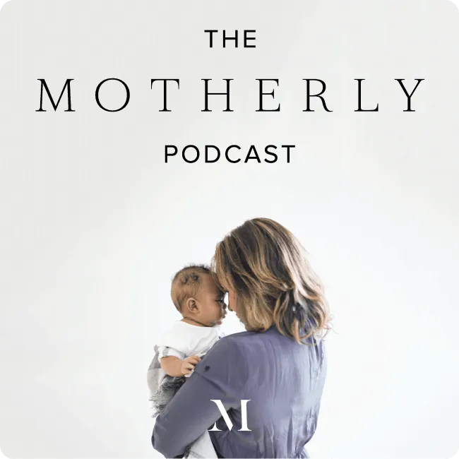 A woman holding a baby facing each other with foreheads touching beneath the text 'The Motherly Podcast'.