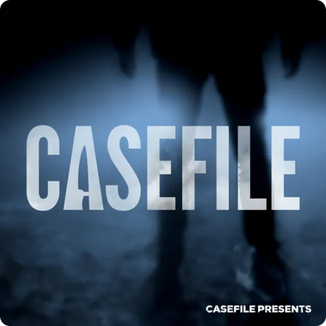 Silhouetted figure walking forward with large text reading 'CASEFILE' across the center and 'CASEFILE PRESENTS' in the bottom right corner.