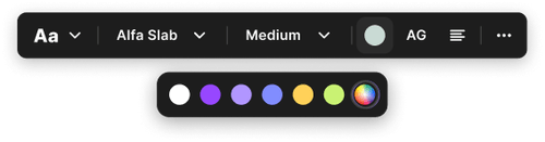 Font style and color selection toolbar with options for font family, size, text color, and formatting initials AG.