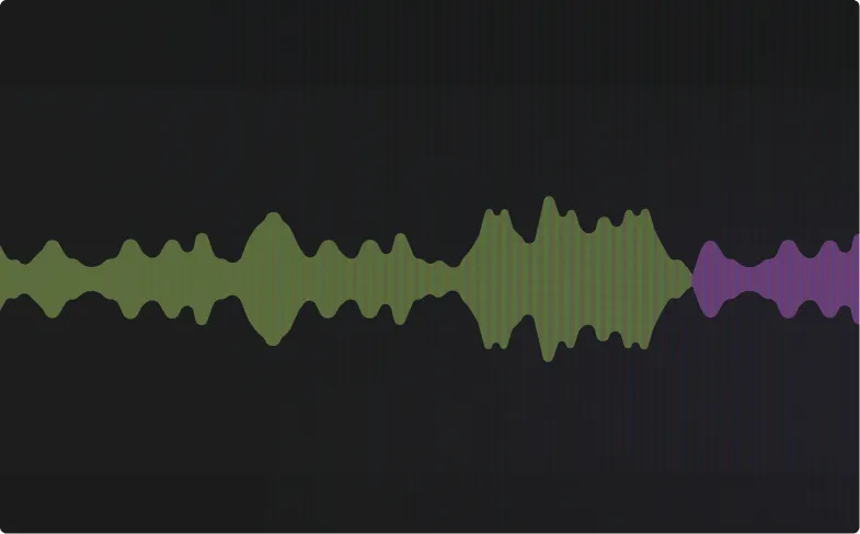 Abstract audio waveform in green and purple on a black background.