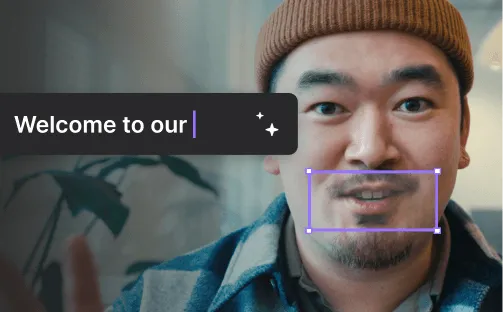 Man wearing a brown beanie and checkered jacket smiling with a text box saying 'Welcome to our'.