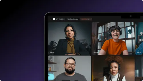 Video call screen showing four people in a virtual meeting with names Aanya, Kendall, and Aeryn visible.