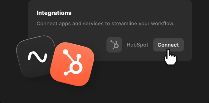 Interface showing HubSpot integration with a 'Connect' button being hovered by a cursor.
