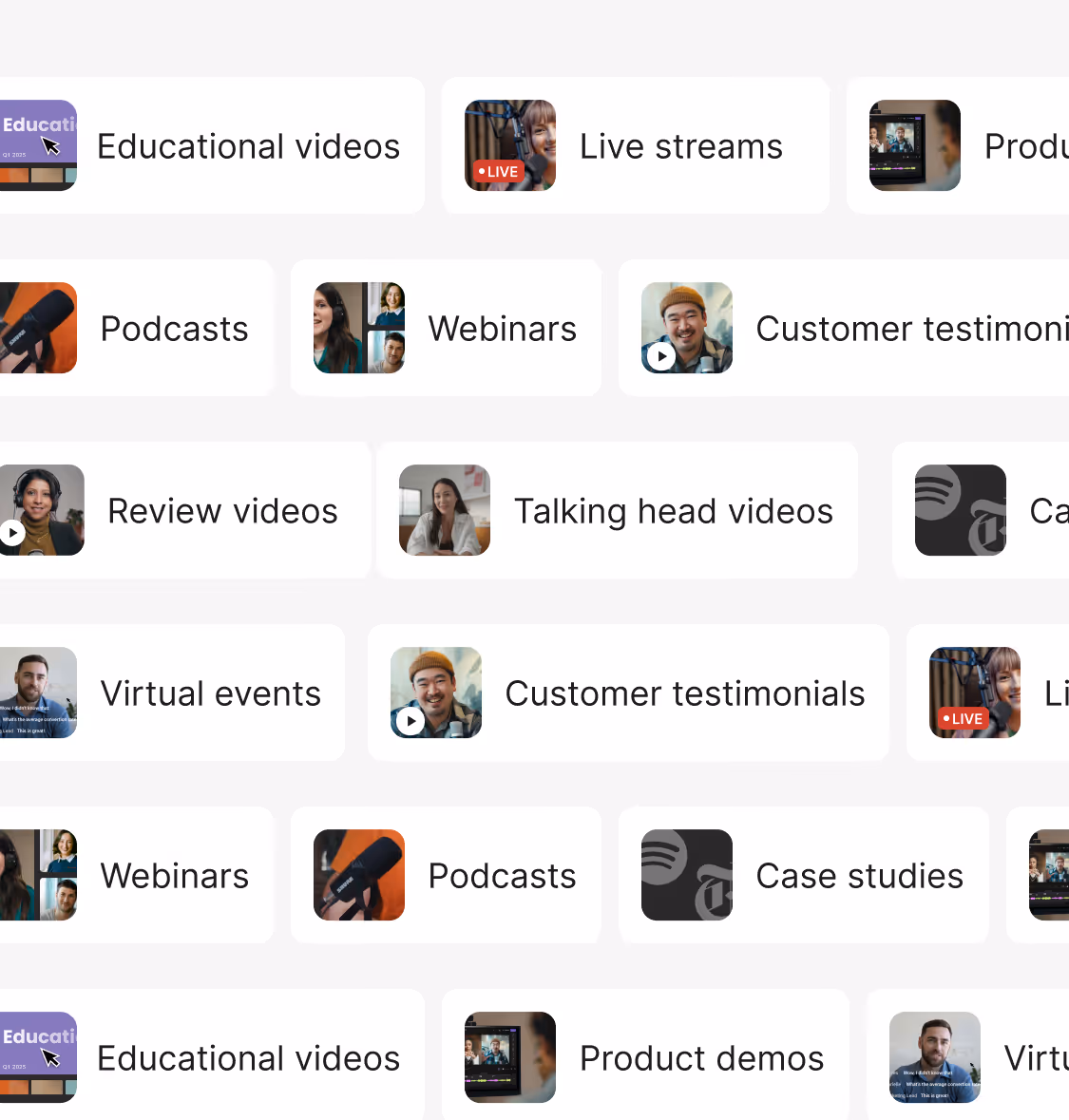 Grid of content categories