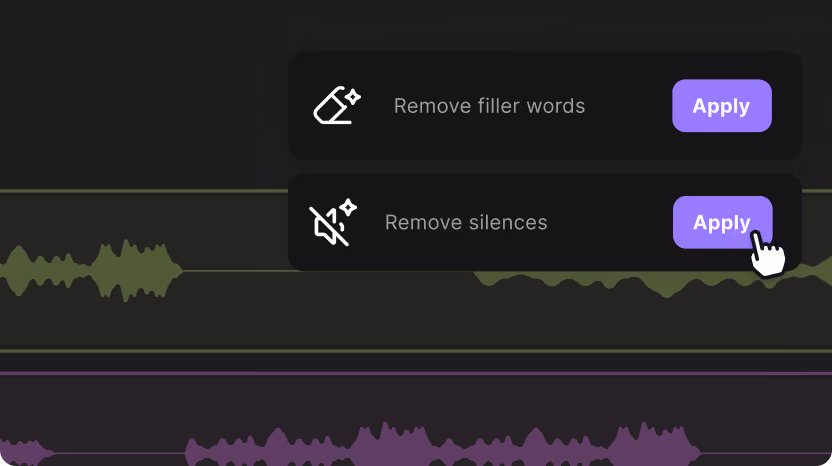 Riverside editor Remove filler words AI tool applied to a podcast audio track