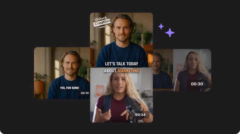 One podcast recording repurposed into multiple video clips with captions for social media