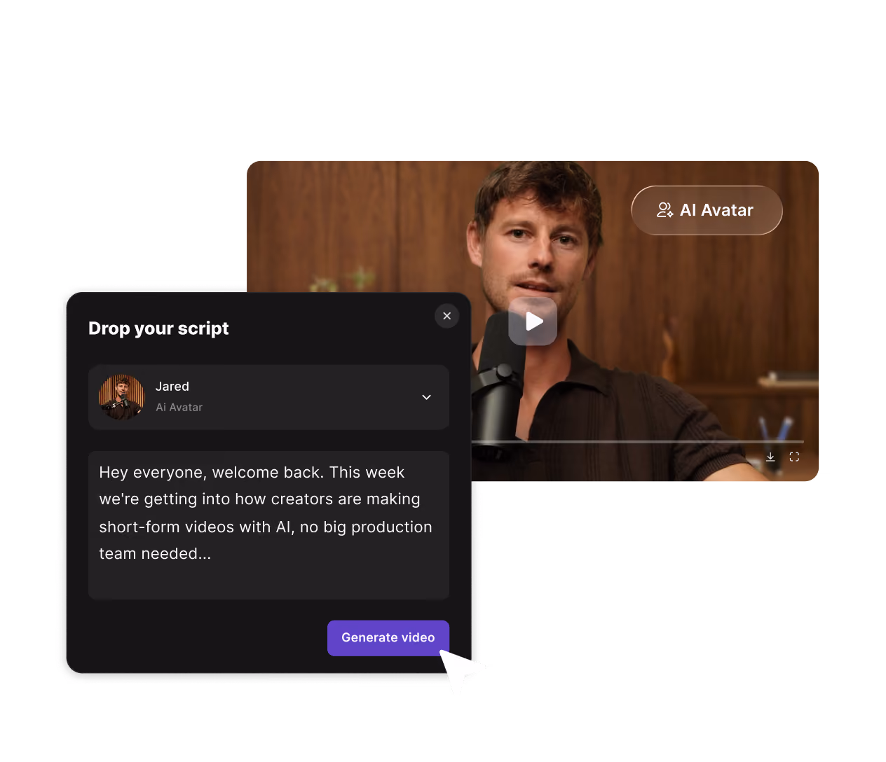 Riverside AI Avatar generating a video from a written script using a cloned voice