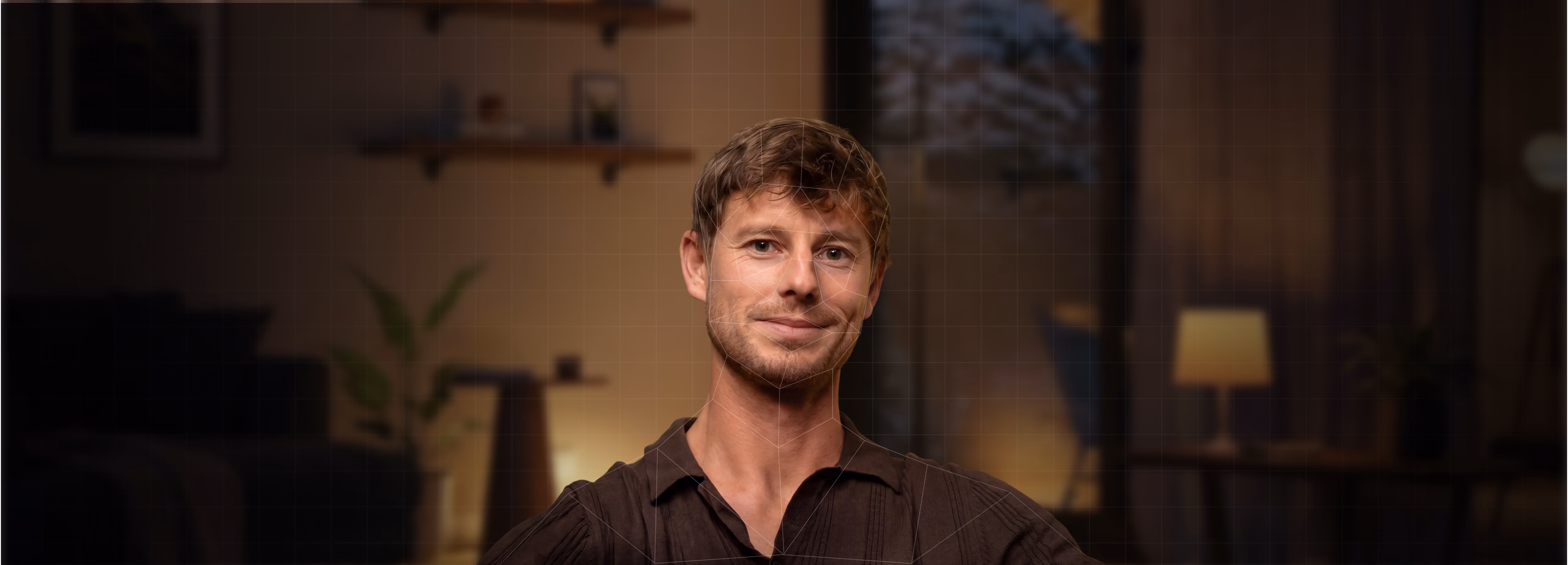 AI Avatar face mesh mapped onto a person showing Riverside's AI video cloning technology