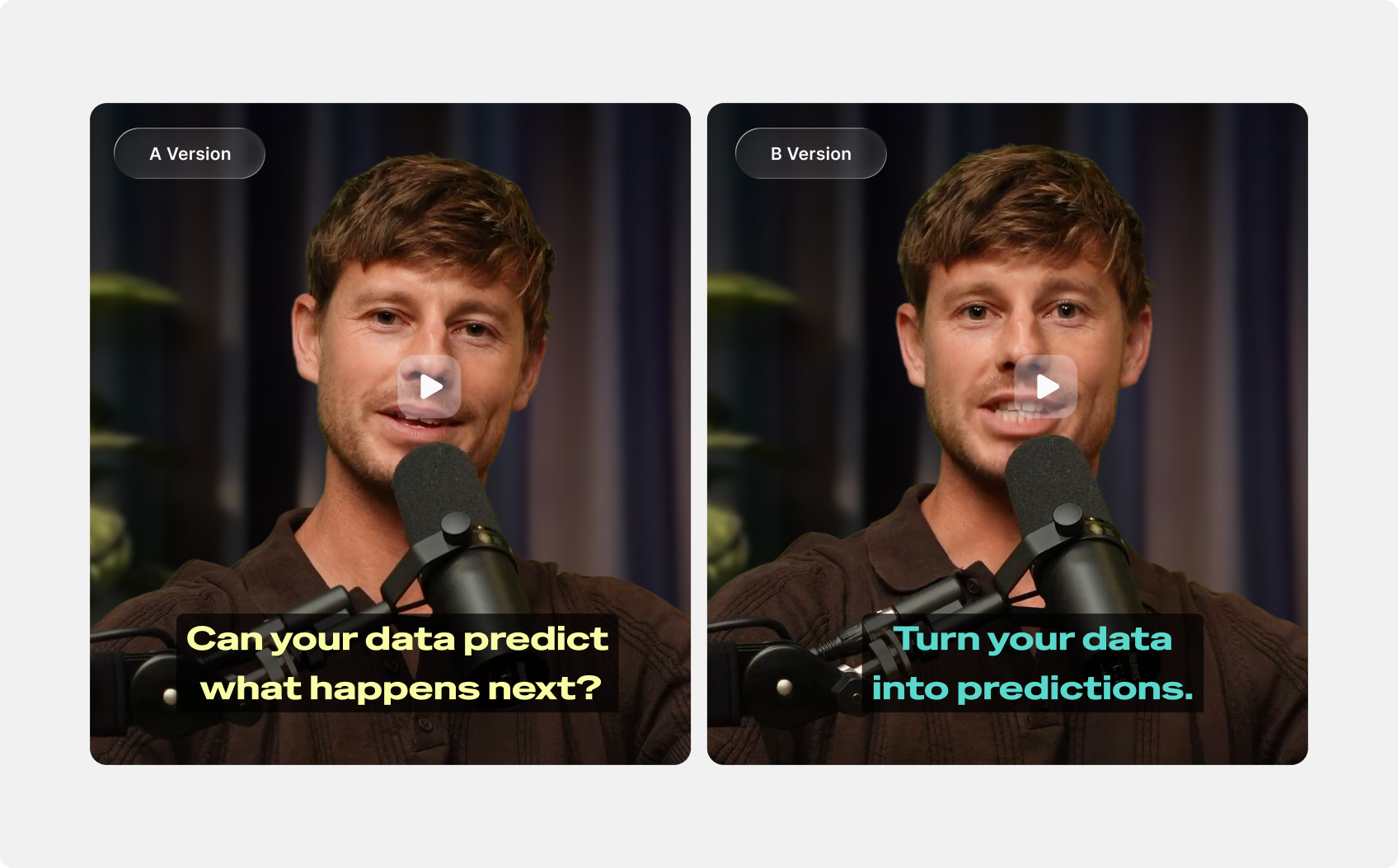 Two versions of a podcast clip with different caption text