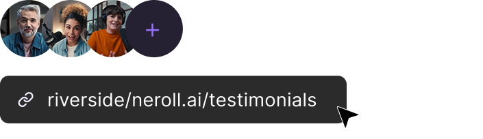 Testimonial page with participant avatars and a shareable Riverside link