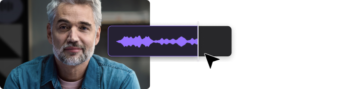 Podcast guest beside an audio waveform clip control for trimming a recording