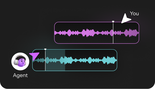 Two audio tracks being edited side by side, one by you and one by an agent.