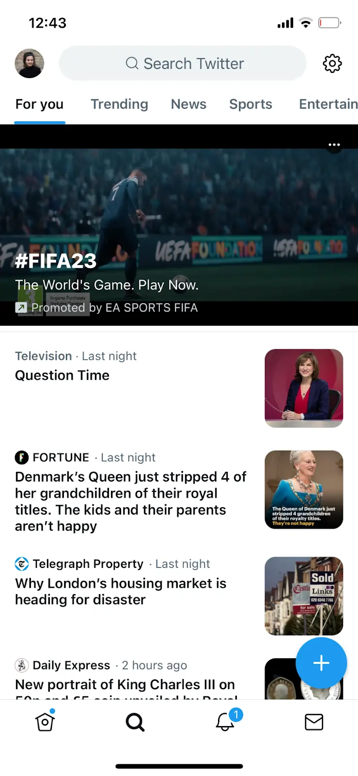 Twitter Spaces button from home menu