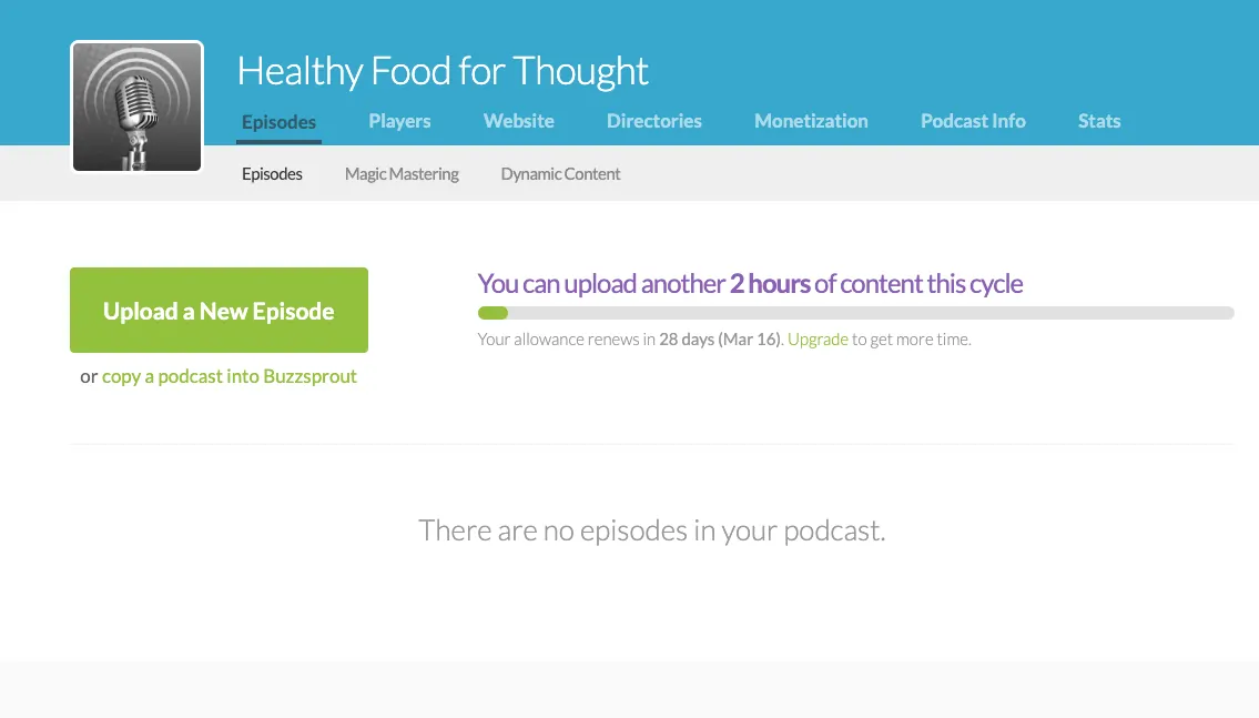 Buzzsprout dashboard
