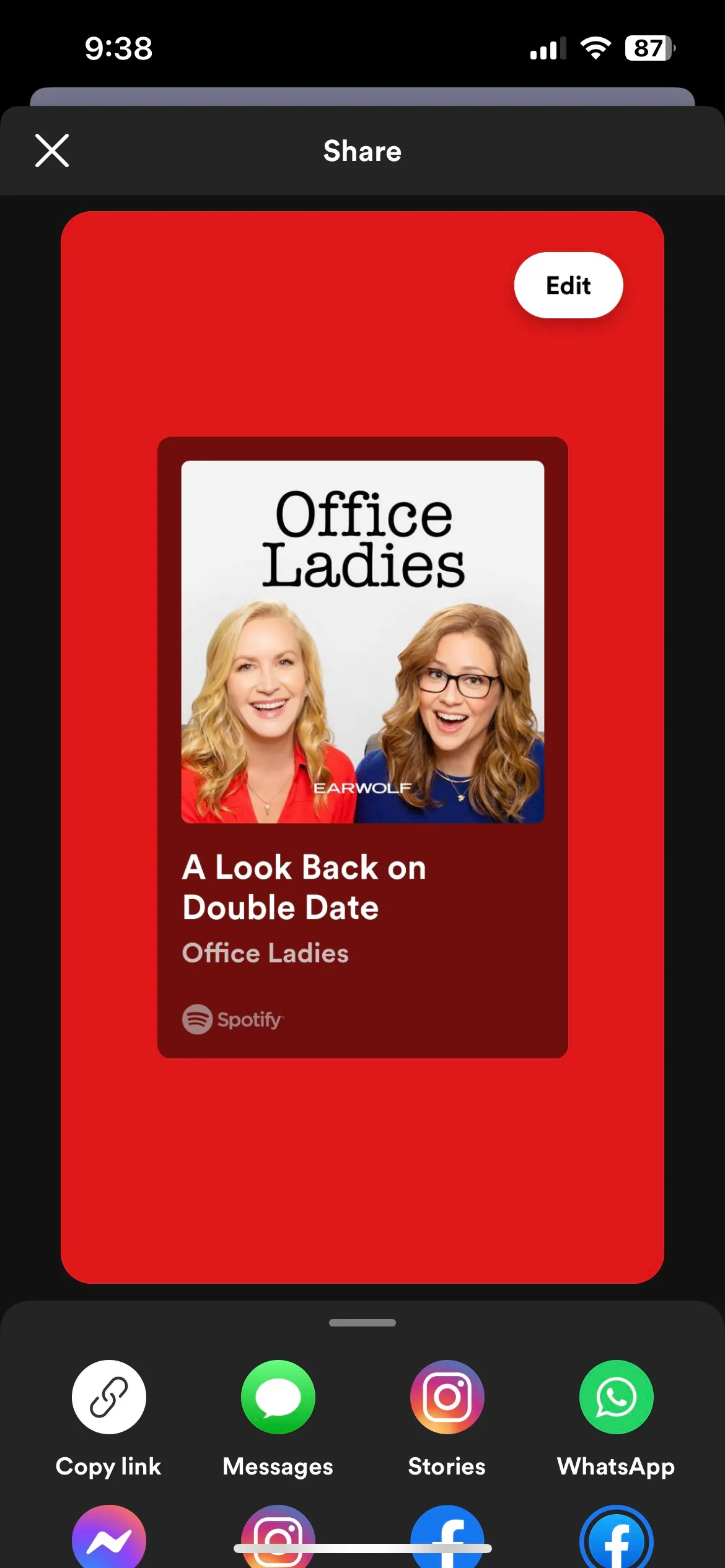 Sharing a podcast episode from Spotify on Instagram 