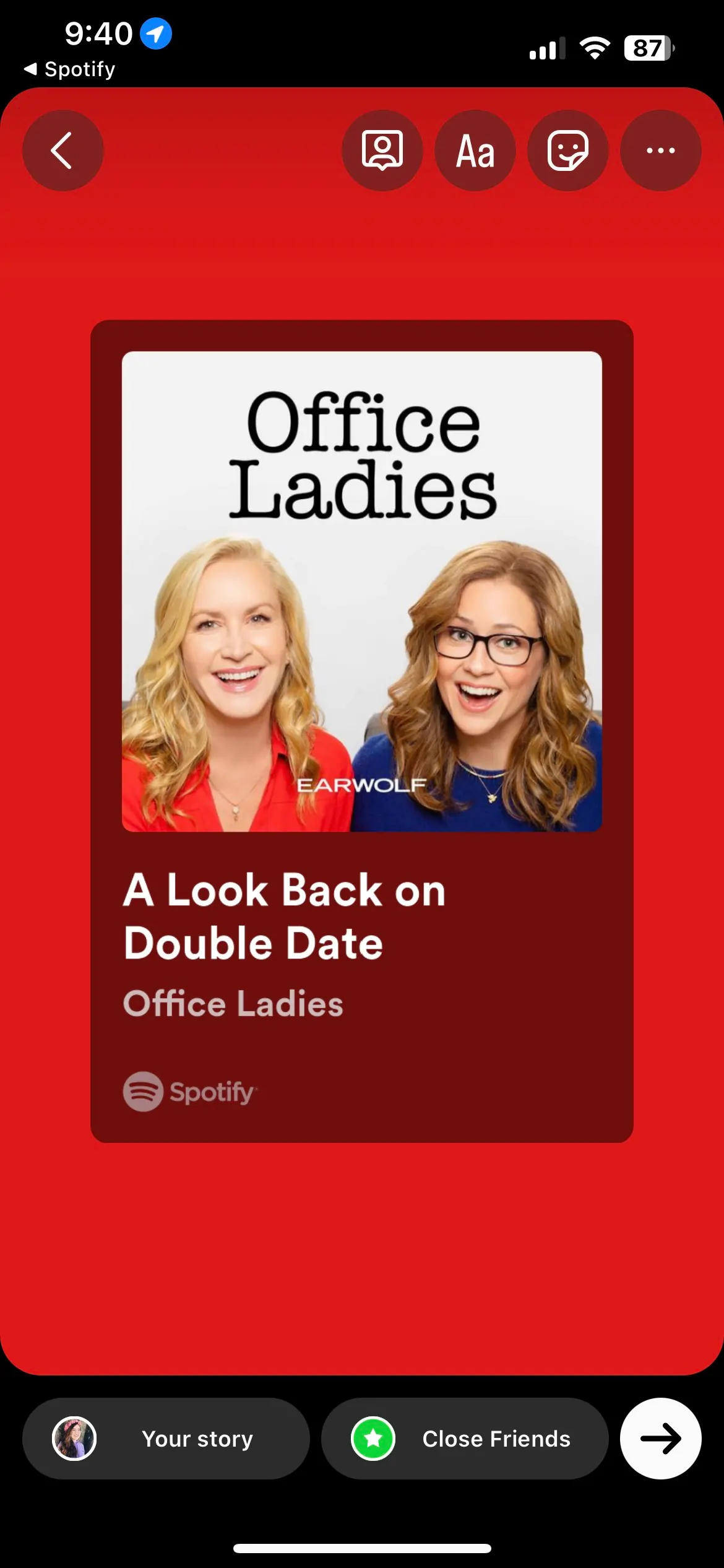 Sharing a podcast episode on an Instagram story