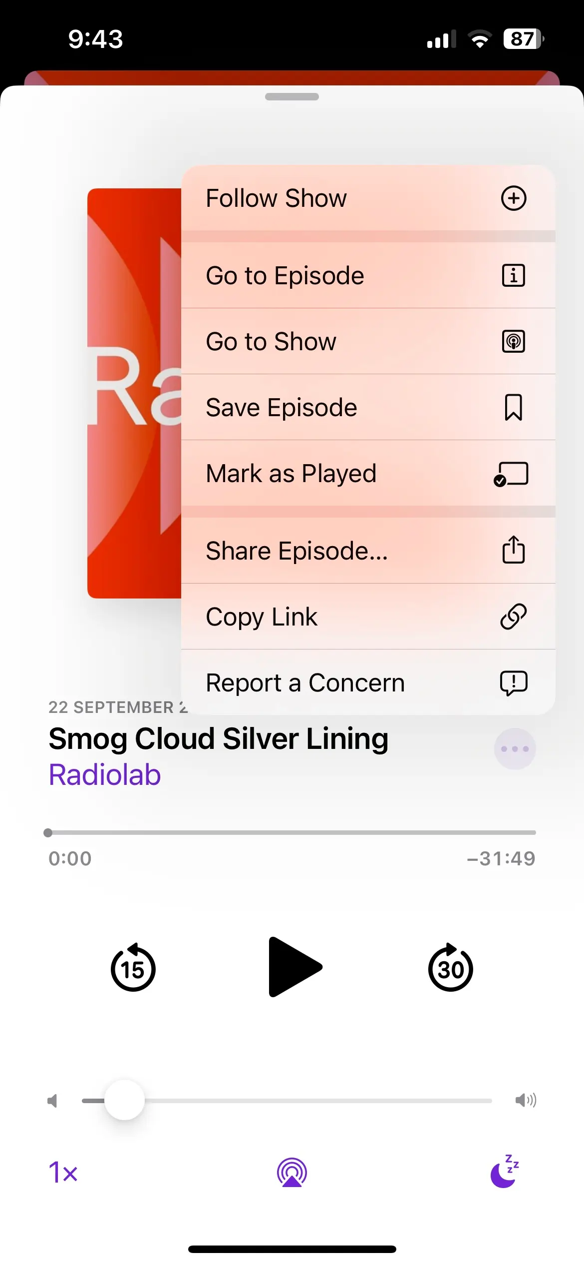 Sharing a podcast episode on Instagram from Apple podcasts