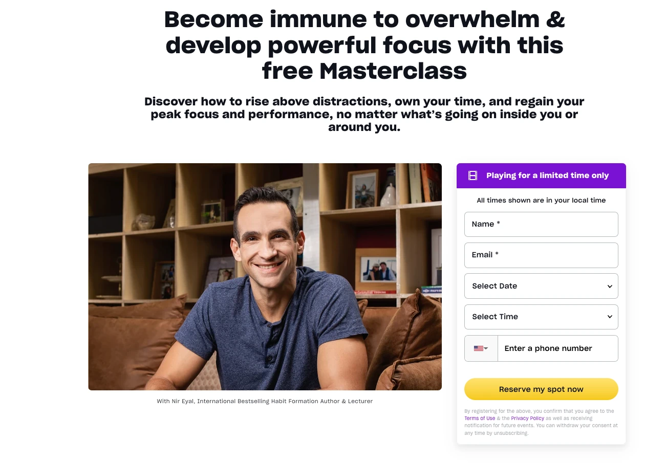Mindvalley webinar landing page