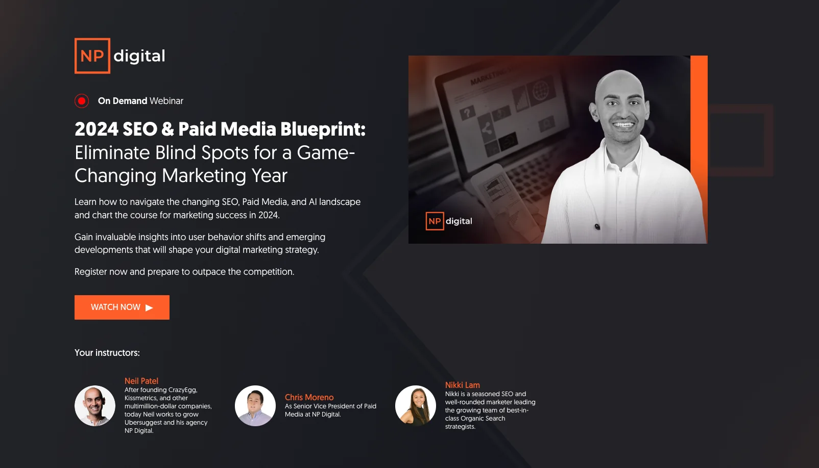 Neil Patel webinar landing page