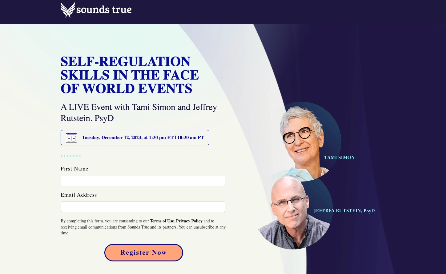 Sounds true webinar landing page