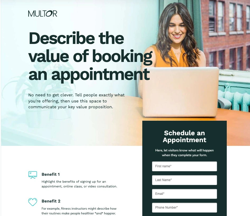 Multor webinar landing page template