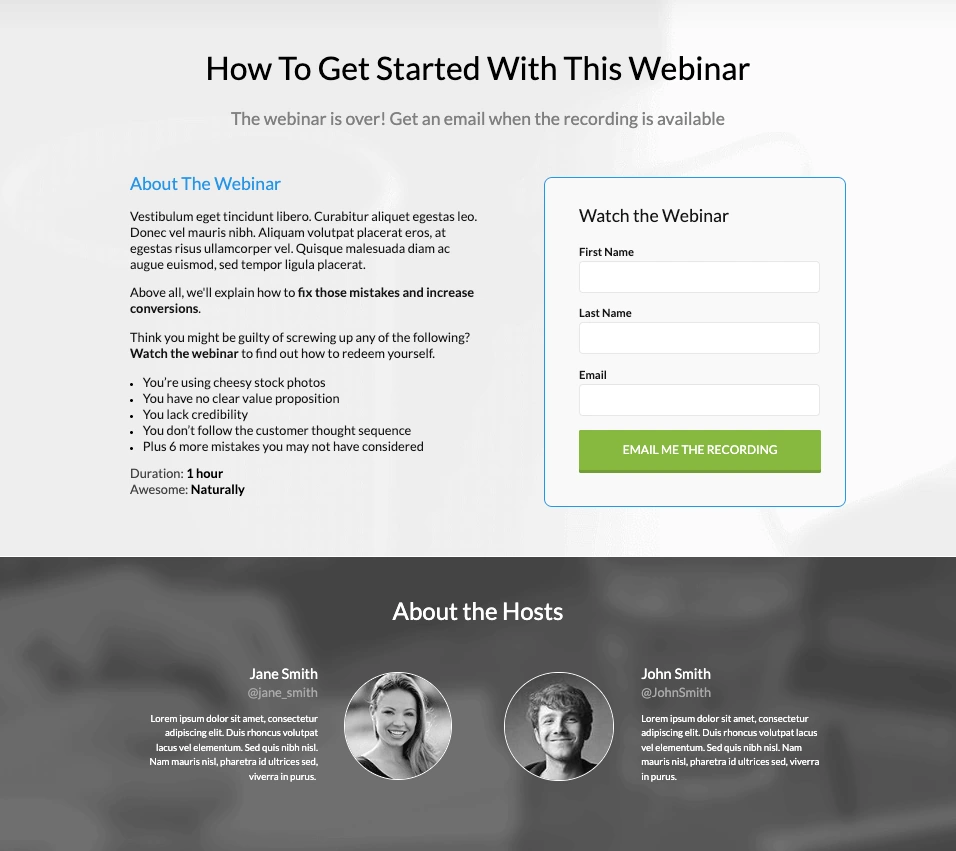 How to webinar landing page template