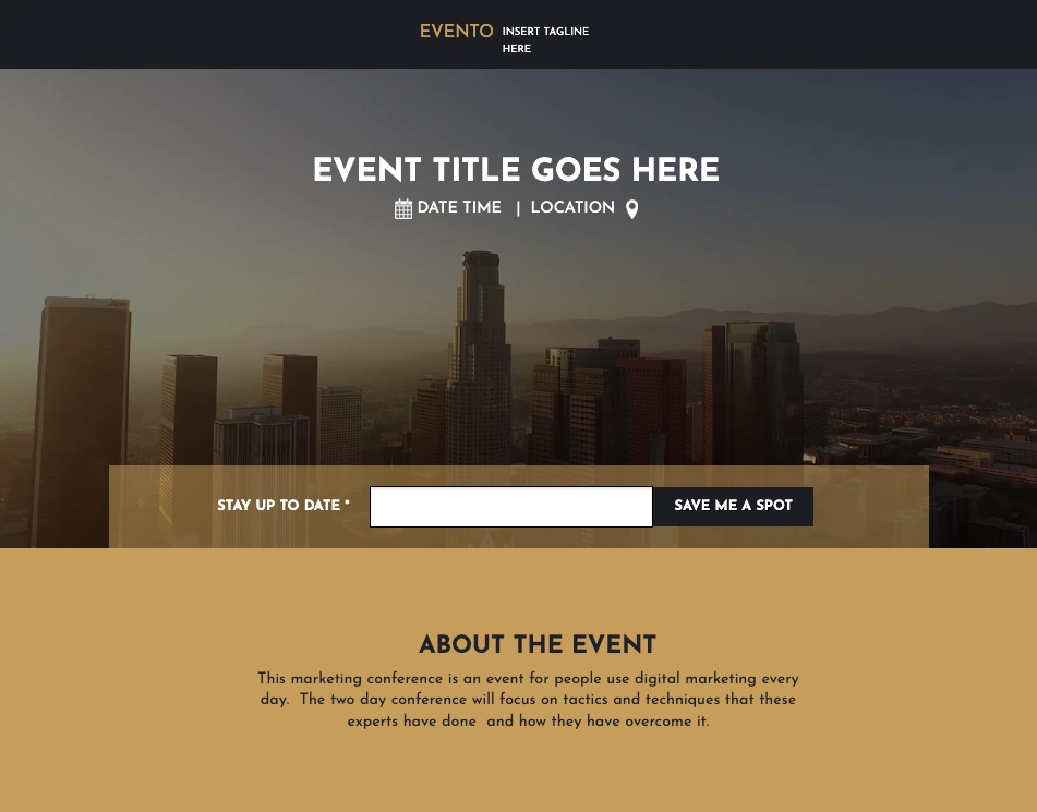 Evento webinar landing page