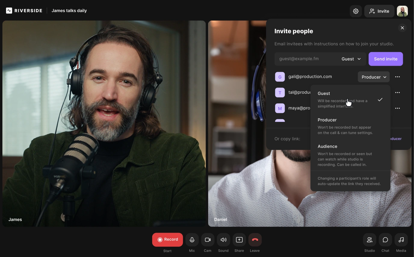 Inviting guests to a live stream