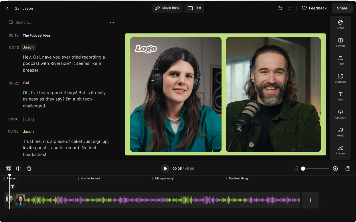 Riverside online podcast editing software