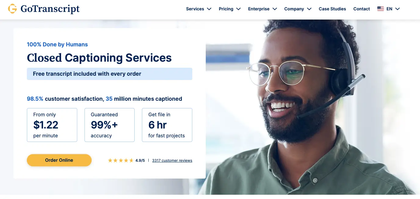 Go Transcript closed captioning services