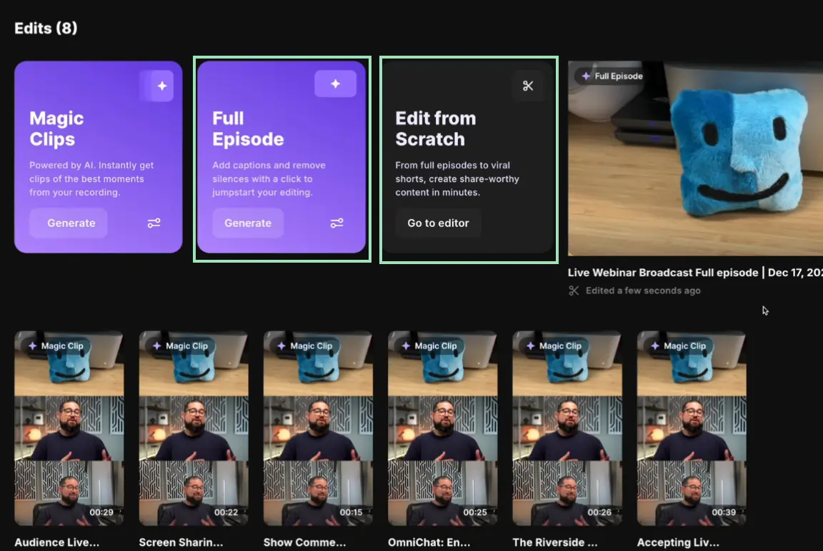 open your webinar in the riverside video editor