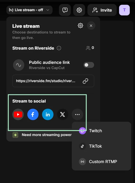 Riverside livestreaming