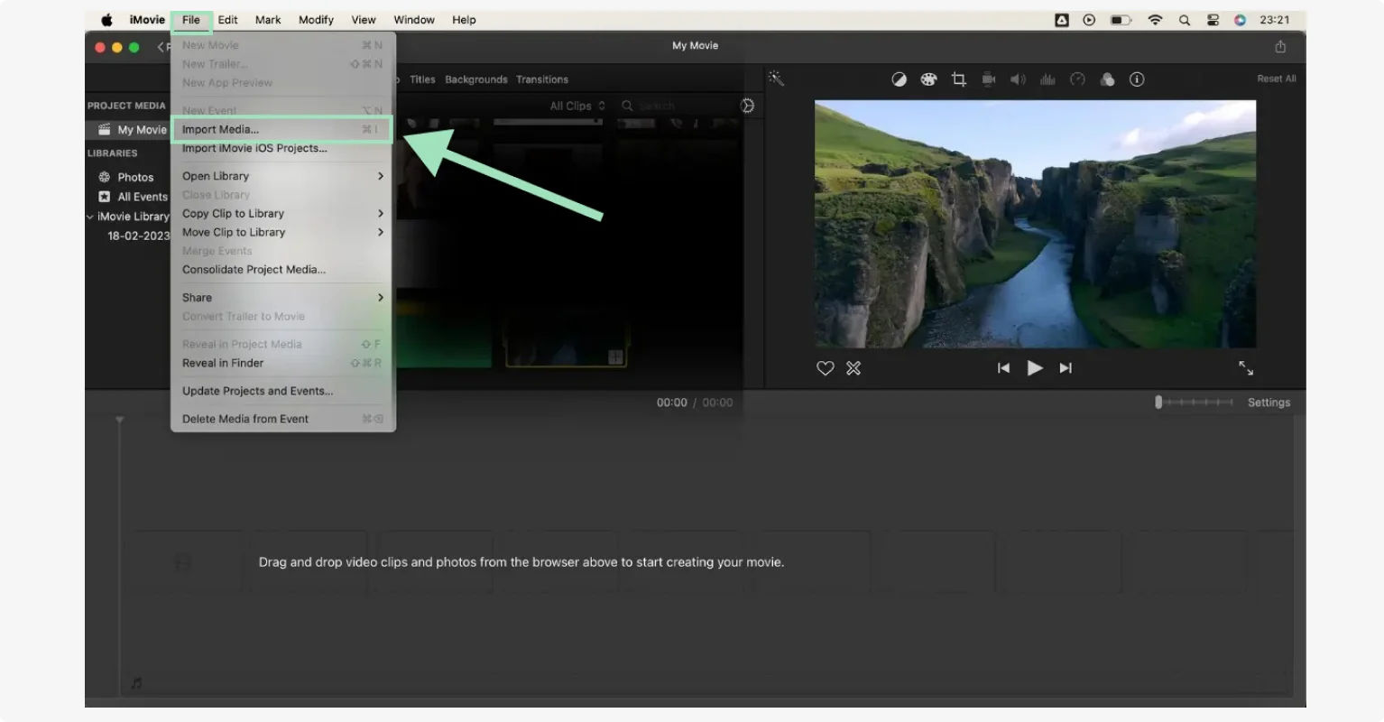 Importing media on iMovie