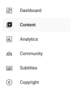 YouTube Studio Content option