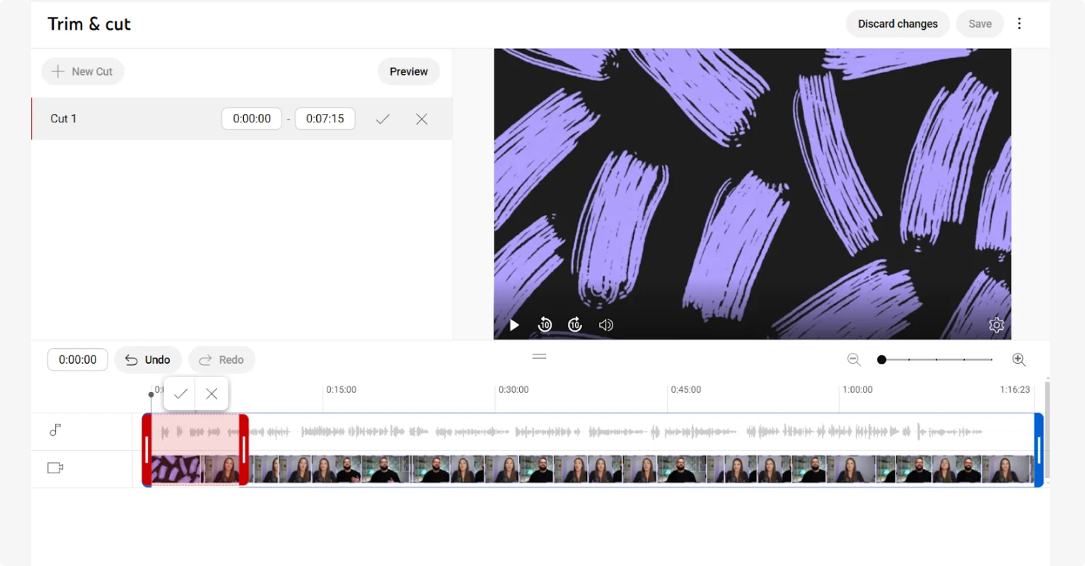 YouTube Studio timeline bar