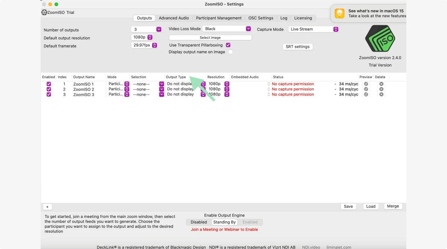 ZoomISO Output type