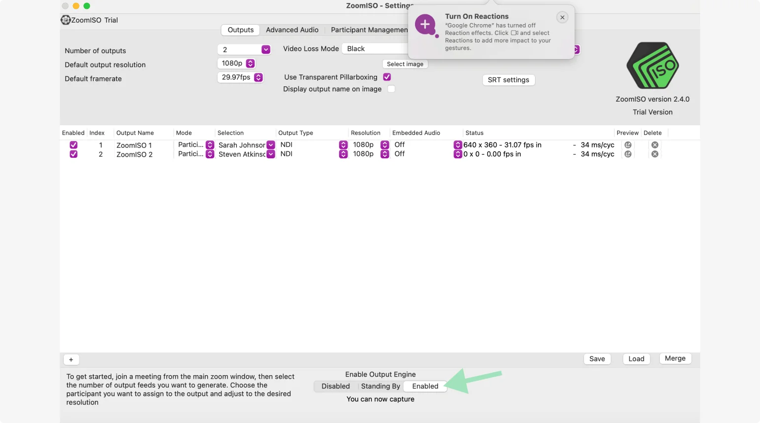ZoomISO enabling data stream