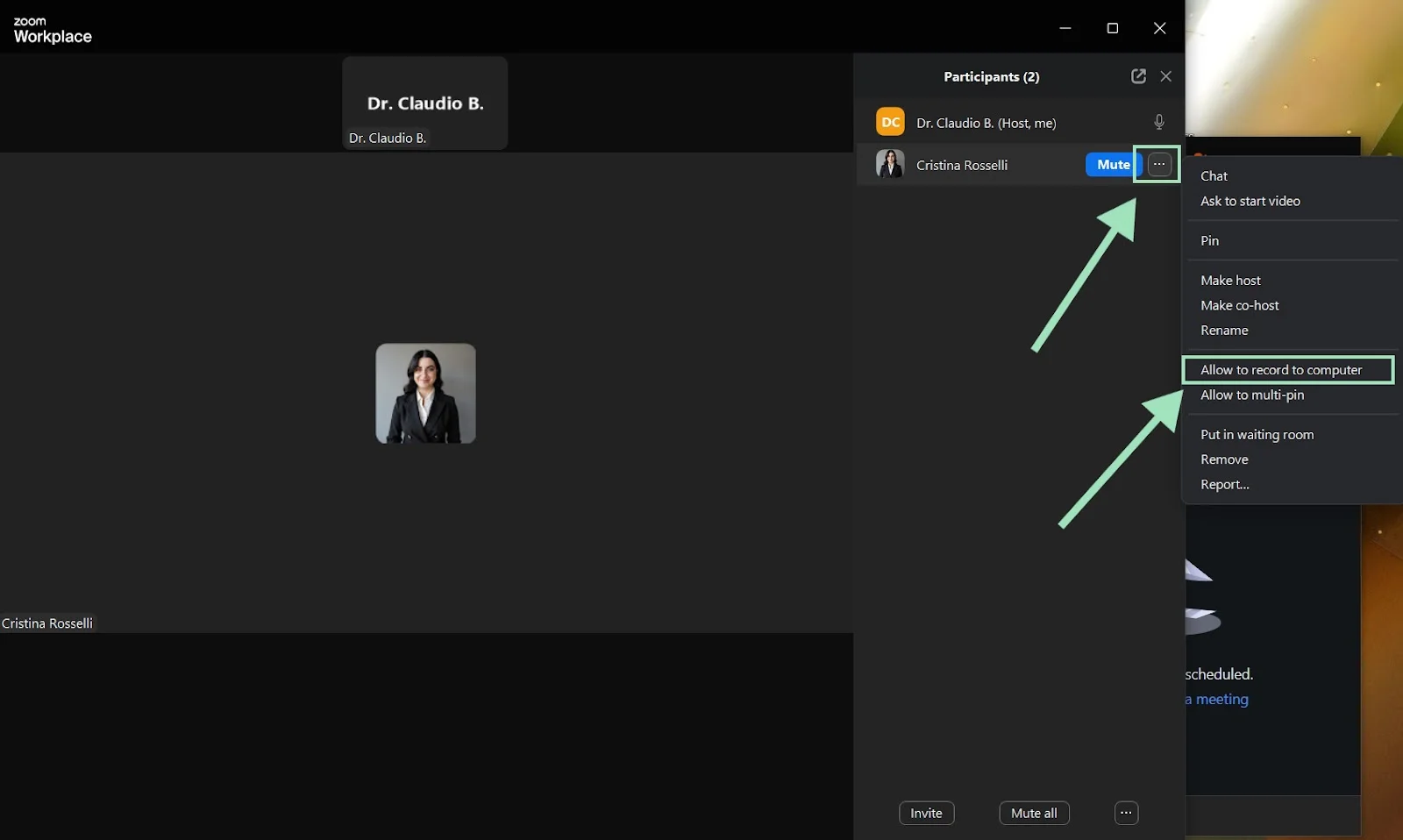 Zoom Workplace allow participants to record