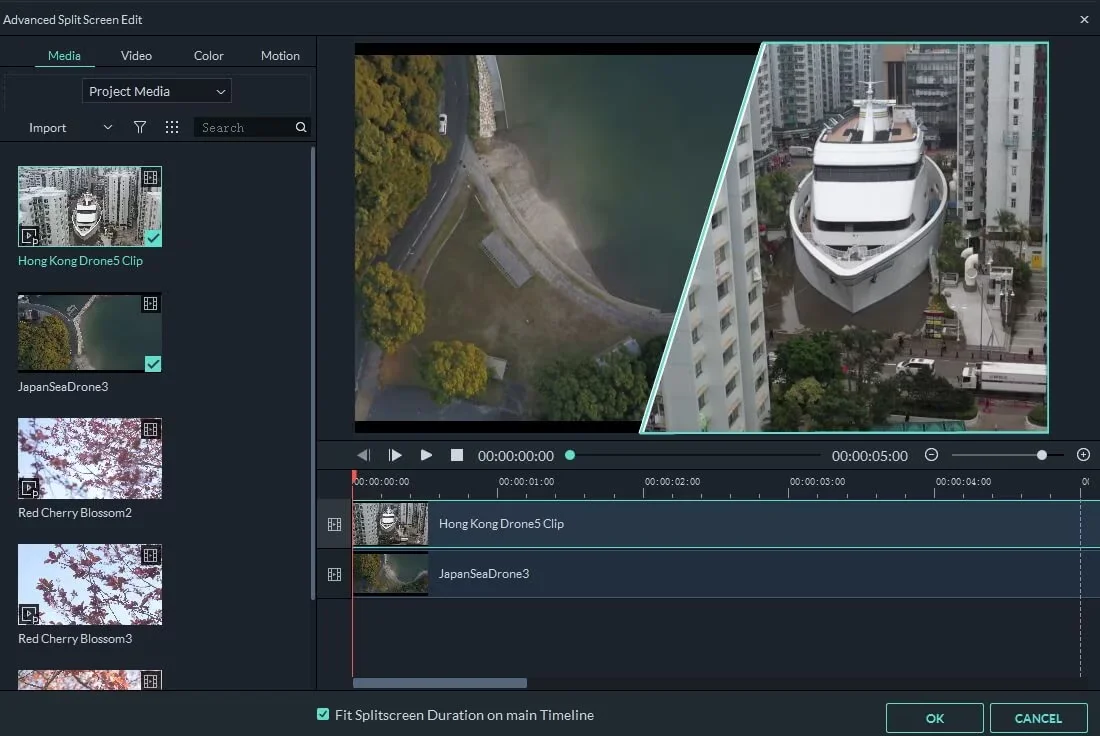 Flimora side-by-side video editor