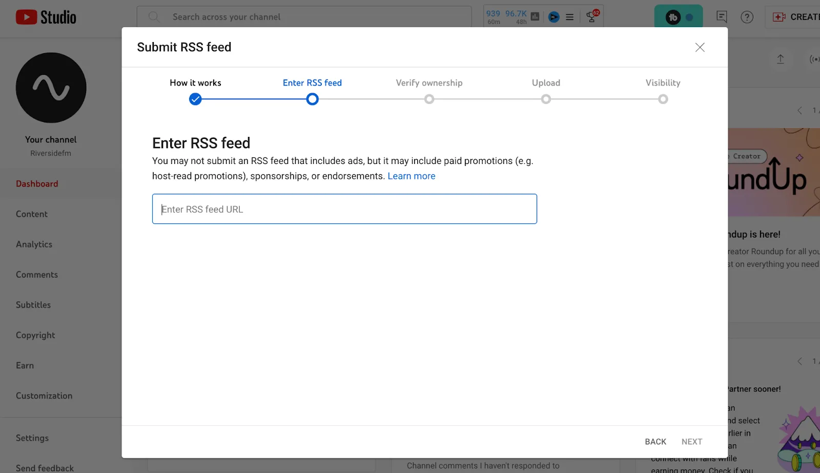 YouTube type RSS Feed URL