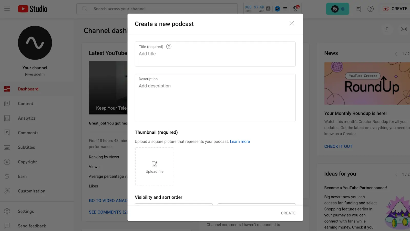 YouTube podcast details form