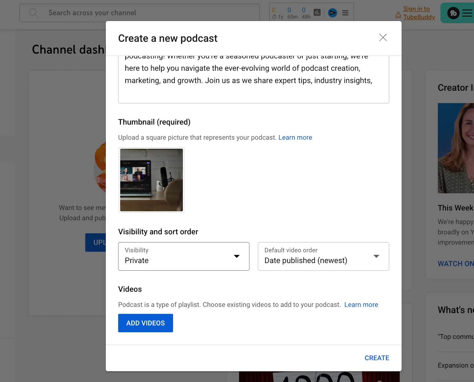 YouTube podcast playlist visibility
