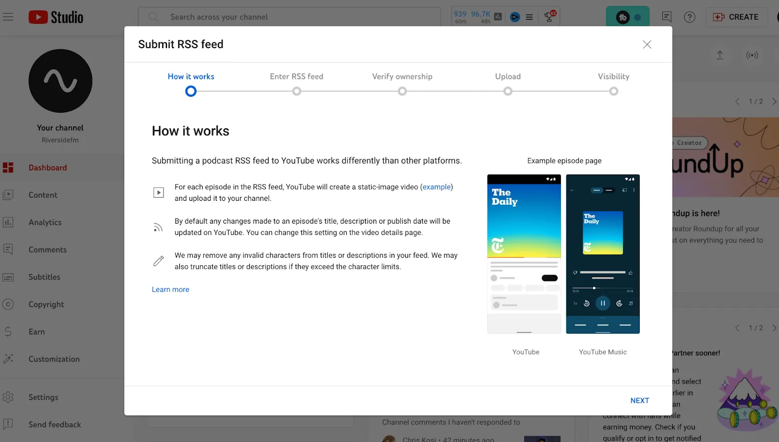 YouTube submit RSS Feed